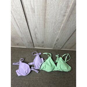 Wild Fable Bikini Tops XS Green & Lilac With Adjustable Straps Removable Pads
